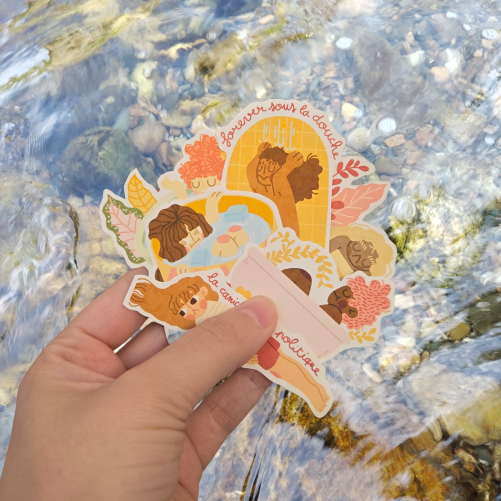 Photo d'un lot de stickers colorés en lien avec la canicule illustré par Lola fait des choses